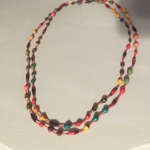 Multicolor Extra Long African Paper Bead Necklace